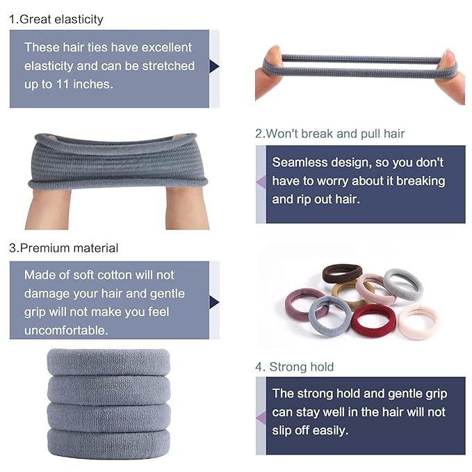 100PCS Elastic Cotton Hair Bands, Seamless No-Damage Ponytail Holders for Thick or Thin Hair, Soft Hair Accessories for Women and Girls, Coral Color