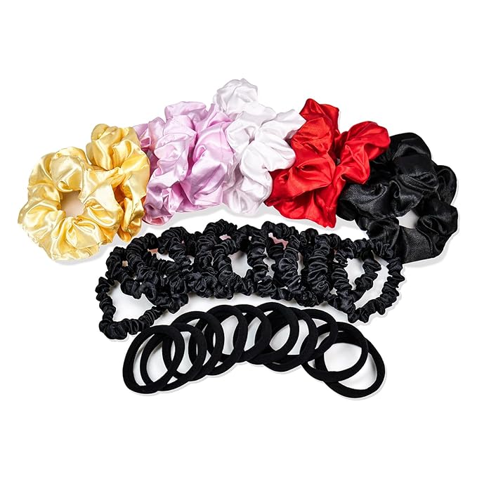 Satin Hair Scrunchies for Women - JGQUR 30 Pack Black White Pink Red Big Scrunchie for Girls Seamless Elastic Small Hair Ties Ponytail Holders Hair Accessories, Yoga, Sleep, Daily Use