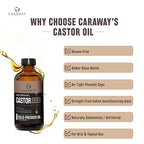 CARAWAY Cold Pressed Pure Castor Oil – Indian Handmade | Therapeutic Grade | Edible | For Liver Detox, Hair Growth, Eyelashes, Skin, Constipation & Joint Pain | Glass Bottle – 236ml