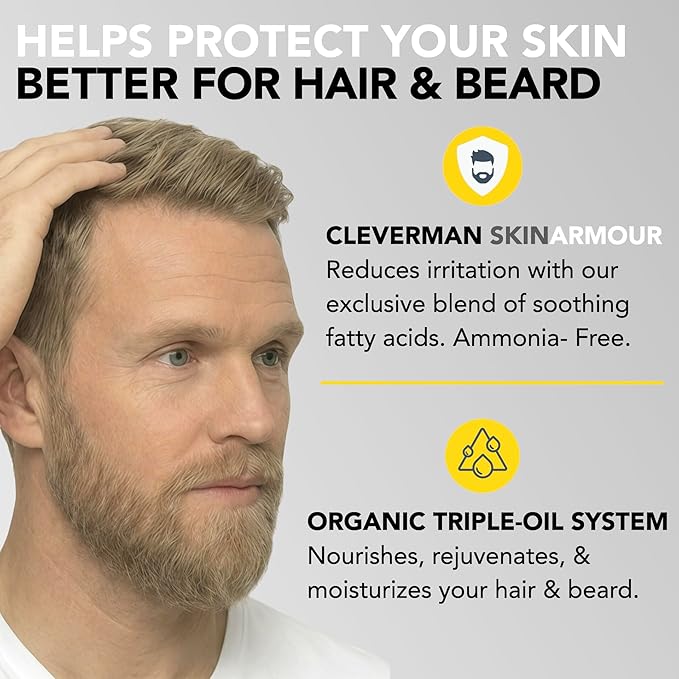 2X Pack Cleverman Hair & Beard Dye Kit for Men, All-in-One Reusable Mens Hair Color, Natural Gray Coverage, Ammonia-Free Beard Mustache Dye for Men (Medium Blond)
