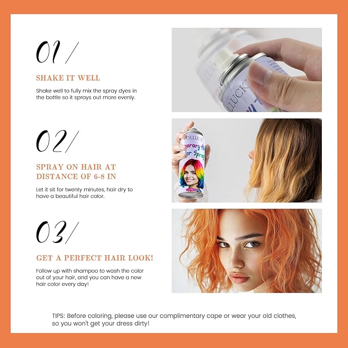 Orange Hair Spray Color Temporary, Hair Color Spray 1-Day Hair Dye Colored for Kids Women Men, Hair Wax Color Washable, Hair Paint for Halloween Party Fast-Drying, Non-Sticky 4.06 Fl Oz