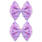 Velvet Sequin Hair Bows Elegant Purple Bow for Women Girls, 4in Glitter Handmade Hair Clips Alligator Clips Ponytail Holder Sparkly Hair Accessories for Christmas, Birthday Party, Wedding