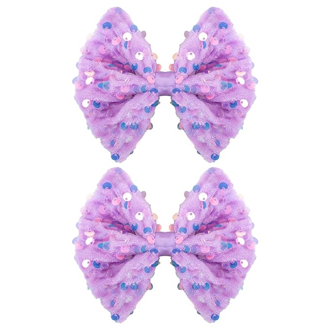 Velvet Sequin Hair Bows Elegant Purple Bow for Women Girls, 4in Glitter Handmade Hair Clips Alligator Clips Ponytail Holder Sparkly Hair Accessories for Christmas, Birthday Party, Wedding