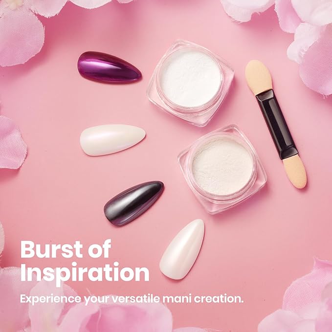 Beetles Chrome Nail Powder 2 Jars White and Purple Pearl Cromer Nail Powder for Gel Nail Mirror Effect Glitter Manicure Kit Pigment Nails Art Design Gifts for Women