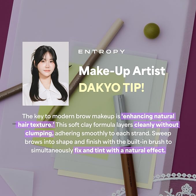ENTROPY MAKEUP Tough Brow Finisher, 2-In-1 Brow Tint Mascara with Built-In Comb, Skinny Brush, Long-Lasting, Lightweight, Natural Hold and Soft Tint, Dark Lavender