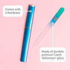 Bona Fide Beauty Glass Nail File with Case (Aqua) - 1 Piece Luxurious Gifts for Women, Crystal Etched Nail File for Natural Nails