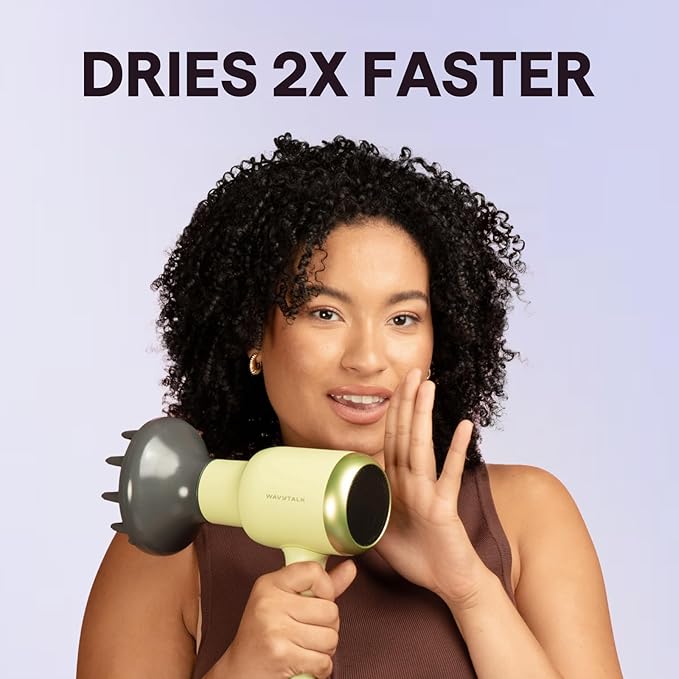 Wavytalk Hair Dryer with Diffuser, Blown Away Ionic Hair Dryer for Curly Hair with Comb, 1875W Fast Drying Blow Dryer with Ceramic Technology, 3 Attachments for All Hair Types, Light and Quiet, Green