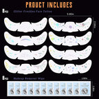 8pcs Holographic Silver Halloween Glitter Freckles Face Tattoo, Waterproof Long Lasting Multicolor Speckles Patches for Women Kids, Cute Temporary Tattoo Makeup Accessories for Festival Rave