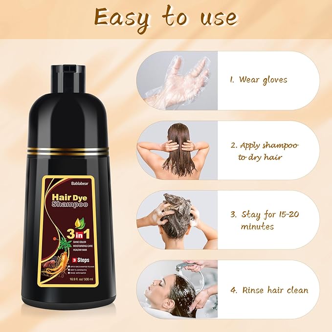 Bablabear Chestnut Brown Hair Color Shampoo for Gray Hair 500ML Instant Hair Dye Shampoo for Men & Women-3 in 1 Color Shampoo for Dark Hair-Colors in Minutes-Long Lasting-Safe & Easy to Use