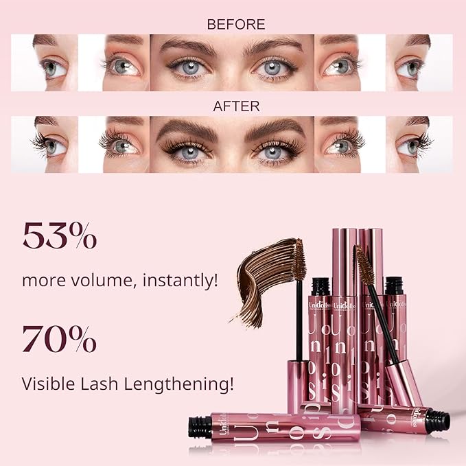 Unidollss Tubing Mascara Brown 2Pcs | Volume & Lengthening Lash Extension Effect, No Clumping, Smudge Proof,Long Lasting, Washable & Cruelty Free for Sensitive Eyes, Gluten Free for 30+ Women