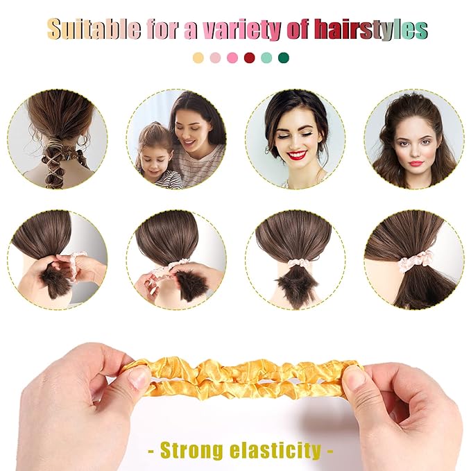 Pengxiaomei 12Pcs Satin Hair Scrunchies, Bright Colors Elastic Hair Bands Hair Accessories for Women Girls, Ideal Summer Wedding Gift