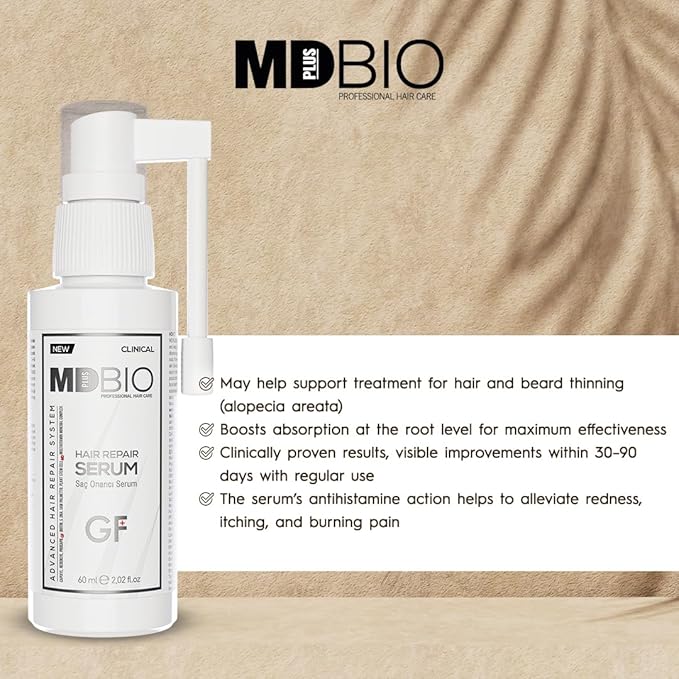 MD PLUS BIO Hair Repair Serum - Thicker, Fuller, Hair Loss and Thinning Treatment Serum - Women and Men Hair Care Products Spray - All Hair Types - 2.02 Fl oz (60 ml)