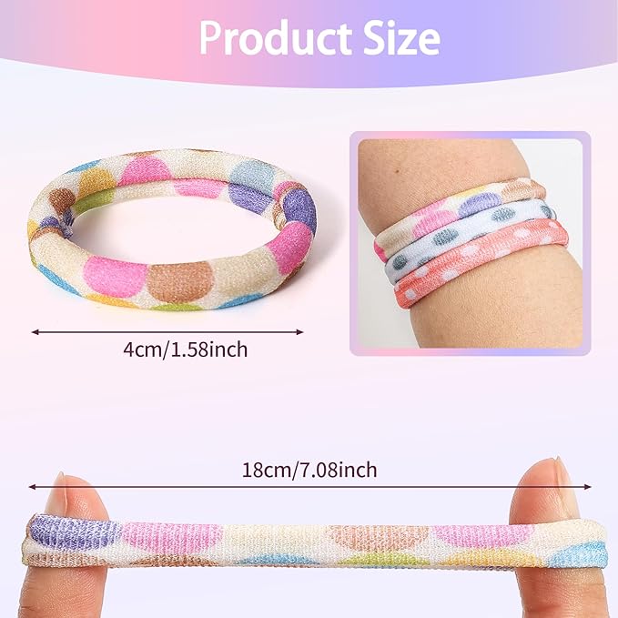 Bessrung 50 Pack Seamless Polka Hair Ties, No Damage Elastics Hair Ties for Women Girls, Soft Stretchy Ponytail Holders for Thin Thick Hair, Snag-Free Hair Bands Christmas Gift(Multicolored)