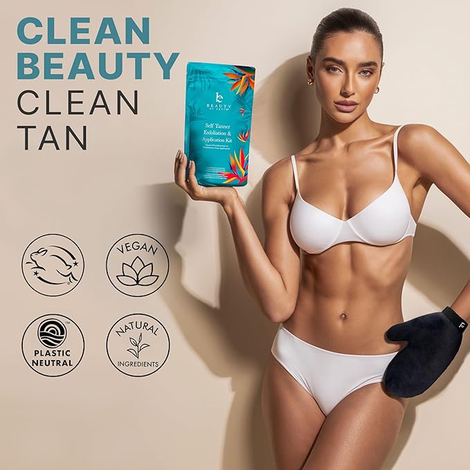 Tanning Lotion Self Tanner Kit - USA Made with Organic & Natural Ingredients, Self Tanning Lotion Face Tanner & Application Kit, Non Toxic Gradual Tan, Sunless Tan for Women & Men
