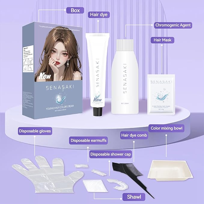 Brown Permanent Hair Color - Full Gray Coverage, Enriched with Botanical Extracts, Includes Hair Coloring Tools - For Men & Women