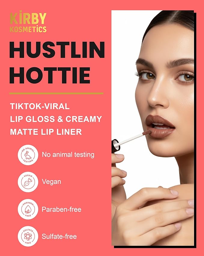 Lip Kit Duo – Hustlin Hottie - TikTok-Viral Precision Liner & Glossy Liquid Lipstick, Clean 2-Step Set with Hydrating Long-Wear Color – Bold Inclusive Beauty for Everyday Konfidence