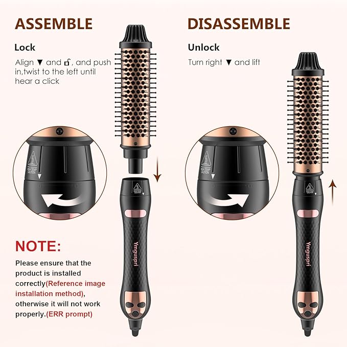 3-in-1 Thermal Brush for Blowout Look, 1.5 inch Heated Round Brush with Ion Detachable Heated, Makes Hair Straightening and Smoother Get Natural Curls, Dual Voltage for Travel, Quick&Easy