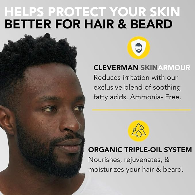 Reusable Hair & Beard Dye System for Men – Up to 5 Uses | 7-Minute Natural-Looking Gray Coverage | No-Drip Cream with SkinArmour® – Cleverman (Jet Black for Black Men)
