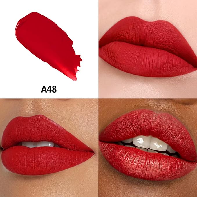 Red Lipstick Long Lasting Lipsticks for Women Pigmented Smudgeproof Transferproof Vegan Cruelty Free Lip Makeup (A48 Tea Time, 1 Pack)