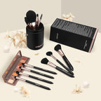 Silkpuff Makeup Brushes Set 15 Pcs Professional, Travel Makeup Brushes With Brush Case, Pearlescent Wood Handle, Premium Cruelty-Free Synthetic Fiber Hair, Foundation Concealer Eye Shadow Blush（Black）