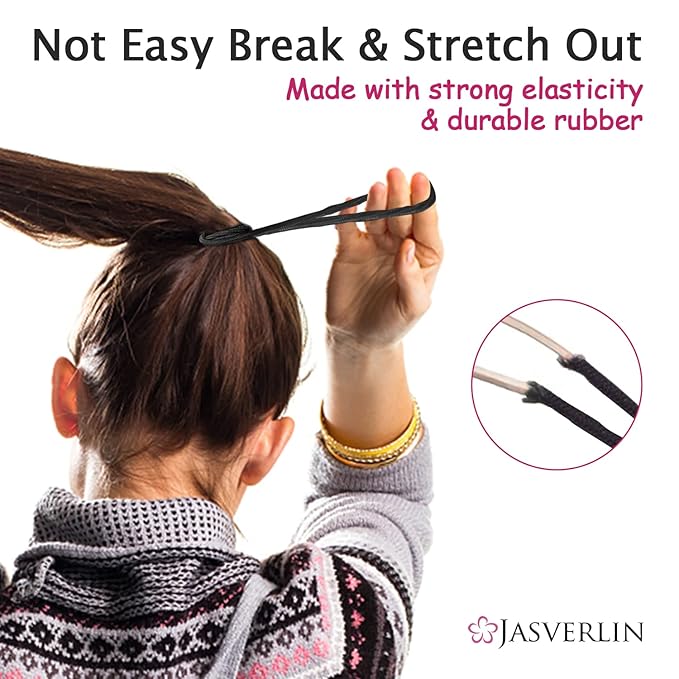 Black Elastics Hair Ties, Ponytail Holders No Metal Hair Bands Scrunchies Braid Accessories for Women Girls Thick No Damage Hair Band 4mm 50 Pieces (Black)