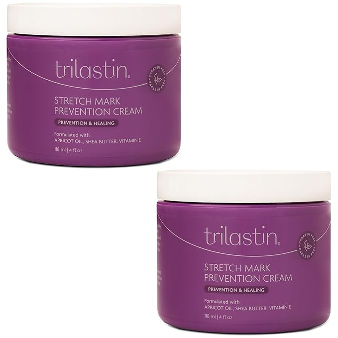 TriLASTIN Maternity Stretch Mark Cream - Hydrating Pregnancy-Safe Skin Care - Gentle Hypoallergenic Care for Pregnancy Must Haves - Pairs Belly Butter & Stretch Mark Oil - 4 Fl Oz Each, Pack of 2