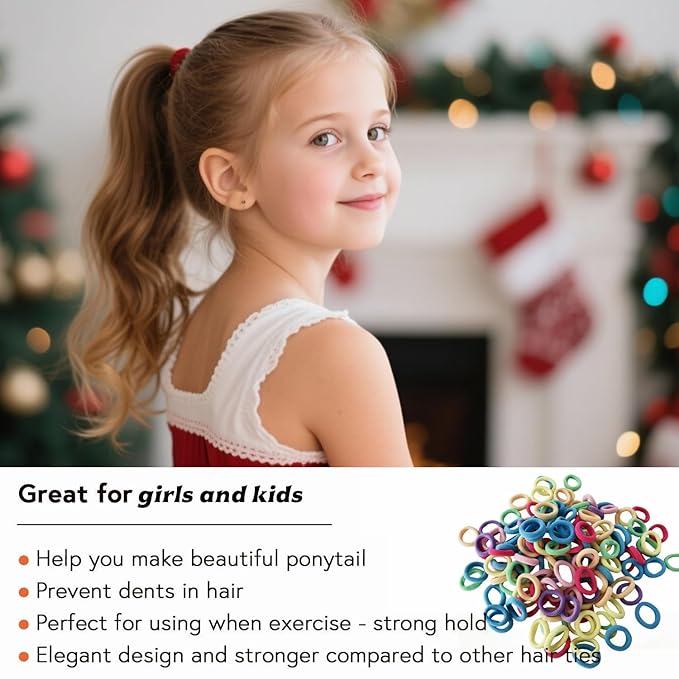 Mini Small Hair Ties All Hair Types Seamless Hair Ponies Elastics Ponytail Holders Hair Scrunchies Hair Accessories Baby Girls Kid Children 200 pcs