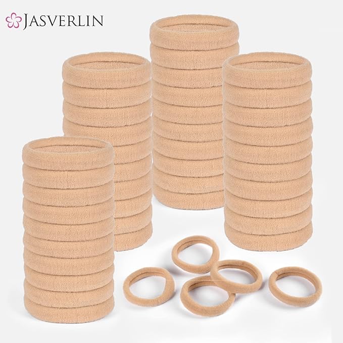 100pcs Light Blonde Hair Ties Ponytail Holders, Seamless Cotton Fabric No Damage Thick Curly Thin Hairties Bands, Soft & Stretchy 1.5 inch