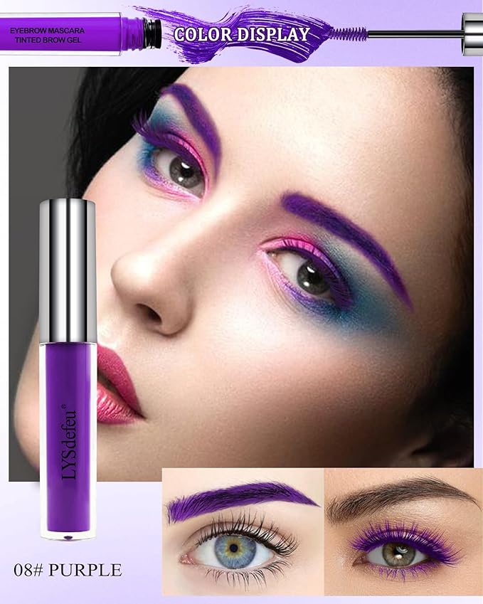 Tinted Eyebrow Mascara Gel-1Pcs Long-lasting Waterproof Smudge-proof Purple Brow Glue Colored Liquid Mascara,Tinted Brow Filler Curling Mascaras,Christmas Eye Makeup Gift for Women Girl-08