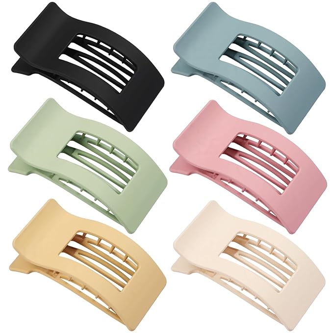French Flat Hair Clips for Women 6pcs Hair Claw Clips for Thick or Thin Hair Matte Claw Clips for Girls Barrettes Non-Slip Strong Hold Hair Accessories for Women (Light Colorful)