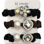 Silk Scrunchies Hair Ties 3Packs – Super Soft Thin Hair Scrunchies, Gentle on Hair, Faux Pearl & Crystal Decorated Hair Accessories for Women