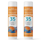 Badger Mineral Kids Sunscreen Face Stick SPF 35, Zinc Oxide Travel Size Sunscreen Stick for Kids, 97% Organic Ingredients, Reef Safe, Water Resistant, .65 oz, 2-Pack