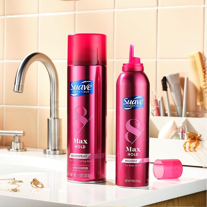 Suave+ Hairspray, Max Hold Bundle – Scented + Unscented Hairspray, 11 Oz Ea (4 Piece Set)