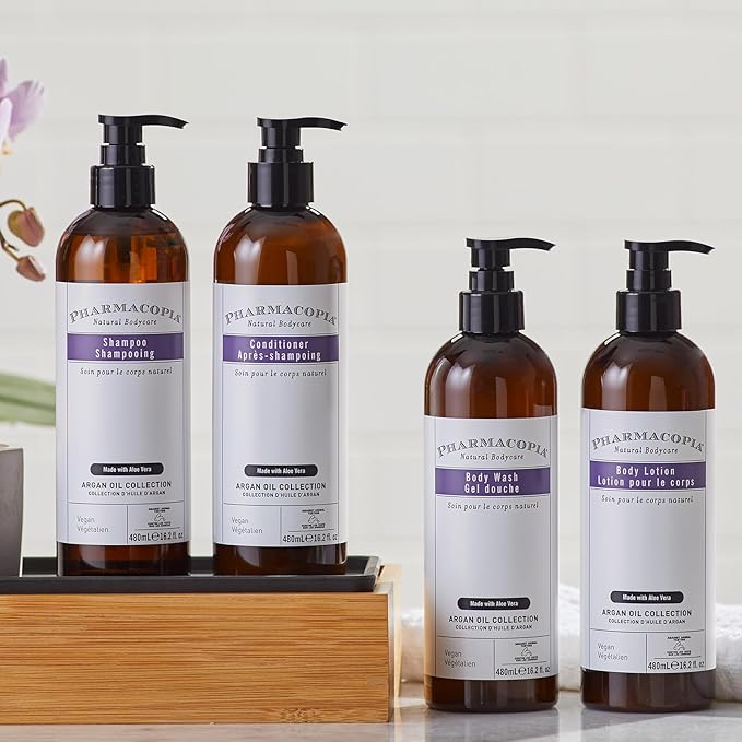 Pharmacopia Hotel Argan Oil Conditioner - Natural Hydrating, Vegan & Cruelty-Free Hair Care with Aloe Vera, Olive Leaf Extract and Chamomile for Dry Hair and Detangling, for Men and Women, 16.2 oz