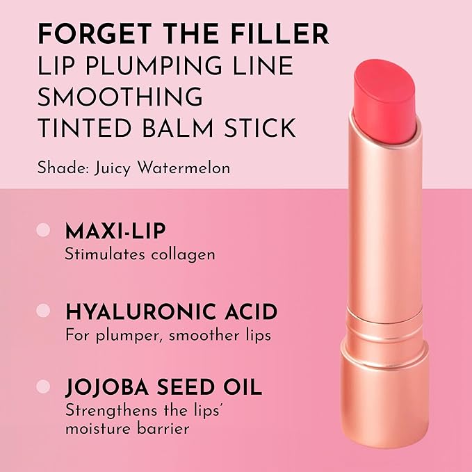 LAWLESS Women's Forget the Filler Lip Plumping Line Smoothing Tinted Balm, Juicy Watermelon, Pink, 0.1 Ounce / 2.9 ml