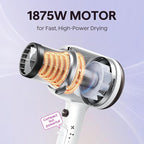 Wavytalk Hair Dryer, Blown Away Ionic Hair Dryer for Curly Hair with Diffuser, 1875W Fast Drying Blow Dryer with Ceramic Technology, 3 Attachments for All Hair Types, Light and Quiet, White