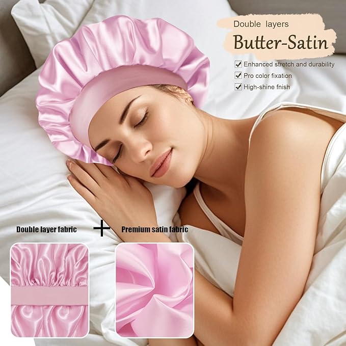 Satin Silk Bonnet for Sleeping, Soft Satin Lined Hair Bonnet for Women, Double Layer Sleep Nightcap