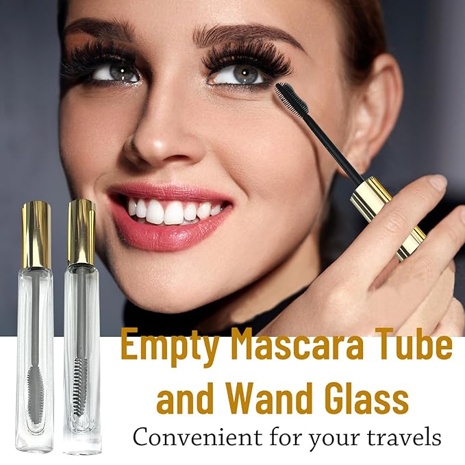 Empty Mascara Tube and Wand Glass, 3PCS 10ml Empty Mascara Tube and Lip Gloss Tubes, Eyelash Spoolies with Tube, Eyelash Growth Packing Tube Container for Home and Travel (B)