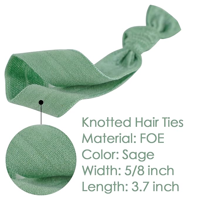 MEEDEE 100 Pack Sage Green Hair Ties For Women No Crease Soft Elastic Ribbon No Damage Sage Green Hair Ties Knotted Ouchless Hair Ribbon Yoga Hair Ribbons Elastic Bracelets