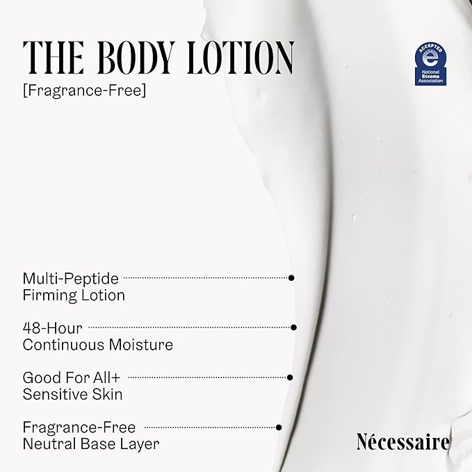 Nécessaire The Body Lotion Fragrance-Free — Unscented Multi-Peptide Body Moisturizer for Women + Men – Non-Comedogenic Lotion for Sensitive Skin – 450ml/15.2 fl oz