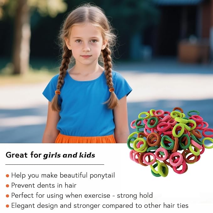 Mini Small Glittering Hair Ties All Hair Types Seamless Glitter Hair Ponies Elastics Ponytail Holders Hair Scrunchies Hair Accessories Baby Girls Kid Children 100 pcs