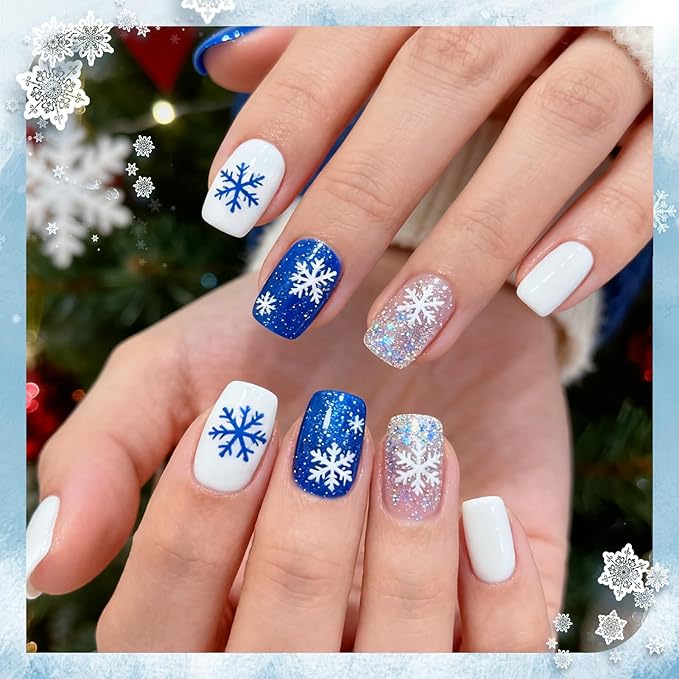 Born Pretty Christmas Blue Gel Nail Polish,Light Baby Sky Blue to Dark Navy Royal Shades 6 Colors Glitter Nail Gel Polish Kit Nail Art Manicure DIY Set Home and Salon Holiday Gifts