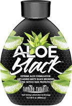 Tanning Paradise Aloe Black Lotion – Anti-Aging Matte Black Bronzer, Anti-Orange, Tattoo & Color Fade Protection, Deep Hydration, Matte Blackest Bronzer, Aloe Vera 13.5 oz