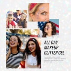Red White Blue Face Body Hair Glitter Gel, USA Flag Pride 4th of July Patriotic Accessories Face Paint Glitter Makeup, 6 Kinds of Sparkling Sequins for Independence Day Patriotic Veterans Day