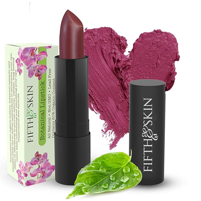 Fifth & Skin BOTANICAL Lipstick (CHERRY) | Vegan | Natural | Organic | Certified Cruelty Free | Paraben Free | Petroleum Free | Healthy | Moisturizing | Vibrant Color that's Good for your Lips!