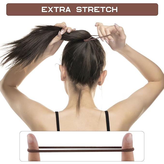 200PCS Womens Elastic Hair Tie, 4mm Hair Ties for Thick and Curly Hair Ponytail Holders Hair Elastic Band for Women or Men（Brown)