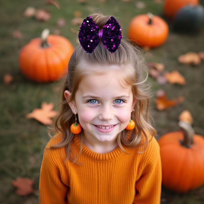 Velvet Sequin Hair Bows Elegant Purple Bow for Women Girls, 4in Glitter Handmade Hair Clips Alligator Clips Ponytail Holder Sparkly Hair Accessories for Helloween, Christmas, Birthday Party, Wedding
