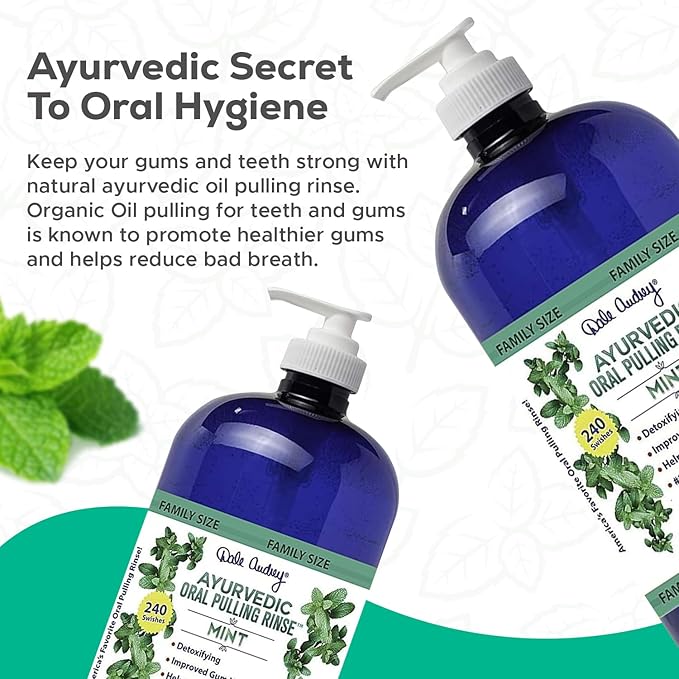 Organic Oil Pulling for Teeth and Gums | Refreshing Mint Flavored Oral Rinse Mouthwash for Bad Breath-Essential Oils for Teeth Whitening & Gum Care | Mouthwash for Fresh Breath, Family Size-32 FL Oz