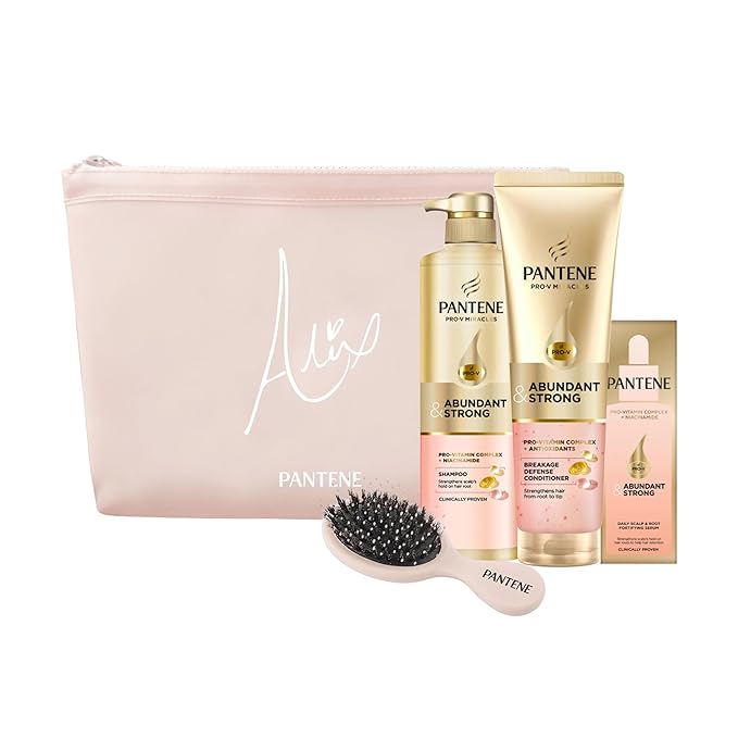 Alix Earle Pantene Abundant & Strong 5-Piece Gift Set - Regimen includes Shampoo (13.5 oz), Conditioner (8 oz), Serum (2 oz) for Hair Loss, Thinning, Anti-Breakage, Volume - Grows Healthier