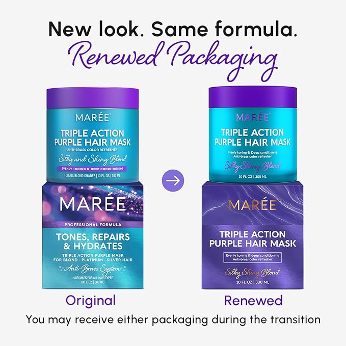 MAREE Deep Conditioning Purple Hair Mask for Blonde Hair 2 PACK – Purple Toner for Brassy, Bleached, Silver, or Color Treated Hair – Keratin Hair Treatment – Matizador Para Cabello Rubio